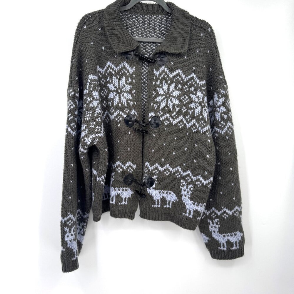 Nordic Deer Cardigan Gray blue oversized woman’s size medium